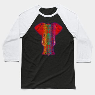 Rainbow Red Elephant on Purple Baseball T-Shirt